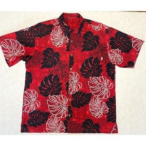 Hwy 1 Red Black White Palm Leaves Short Sleeve Tropical Hawaiian Shirt XL USA